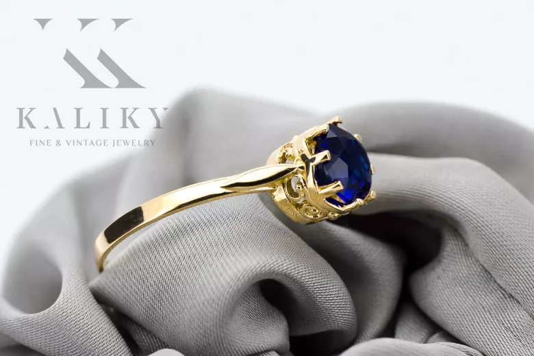 14K Жовте золото Сапфір Каблучка Вінтаж vrc366y